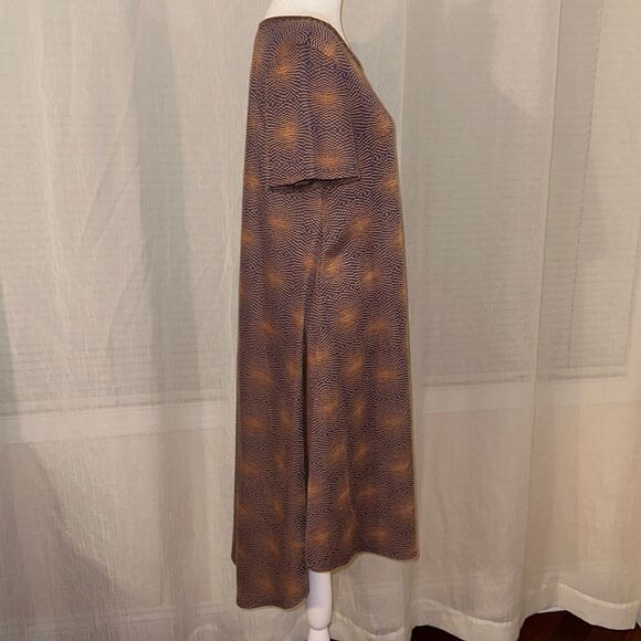 LuLaRoe S Carly Burnt Orange Indigo Blue Knit Crewneck Short Sleeve Hi Low Dress - Picture 6 of 10